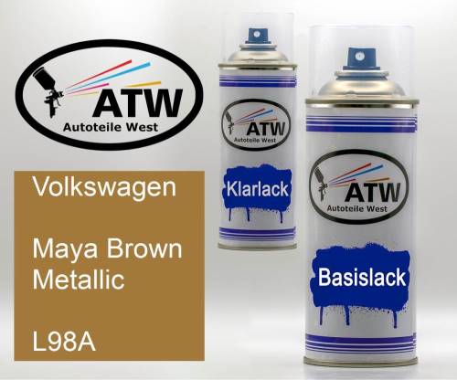 Volkswagen, Maya Brown Metallic, L98A: 400ml Sprühdose + 400ml Klarlack - Set, von ATW Autoteile West.